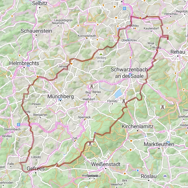 Map miniature of "Schödelsberg Circuit" cycling inspiration in Oberfranken, Germany. Generated by Tarmacs.app cycling route planner