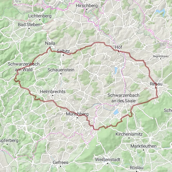 Map miniature of "Rehau Adventure Loop" cycling inspiration in Oberfranken, Germany. Generated by Tarmacs.app cycling route planner