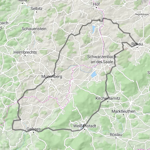 Map miniature of "The Waldstein Loop" cycling inspiration in Oberfranken, Germany. Generated by Tarmacs.app cycling route planner