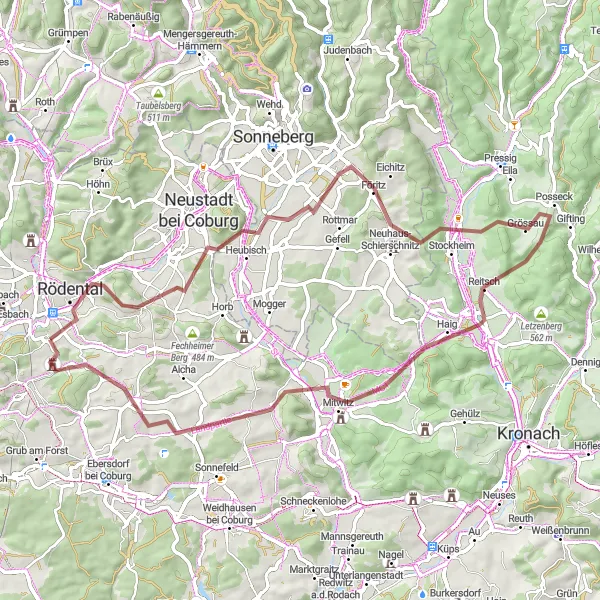 Karten-Miniaturansicht der Radinspiration "Natur pur und idyllische Dörfer" in Oberfranken, Germany. Erstellt vom Tarmacs.app-Routenplaner für Radtouren