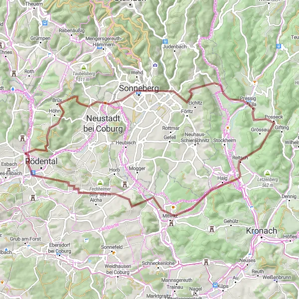 Karten-Miniaturansicht der Radinspiration "Grüne Hügel und historische Schlösser" in Oberfranken, Germany. Erstellt vom Tarmacs.app-Routenplaner für Radtouren