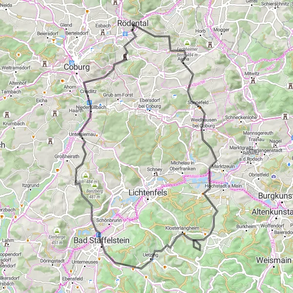 Karten-Miniaturansicht der Radinspiration "Historische Route um Coburg" in Oberfranken, Germany. Erstellt vom Tarmacs.app-Routenplaner für Radtouren