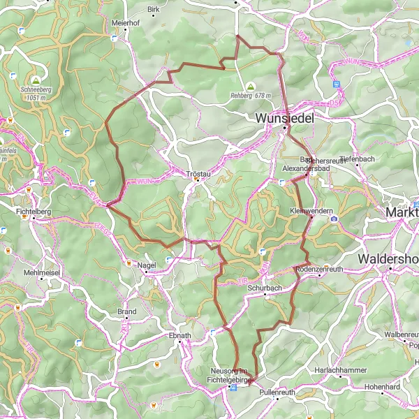 Map miniature of "Fichtelgebirge Adventure" cycling inspiration in Oberfranken, Germany. Generated by Tarmacs.app cycling route planner