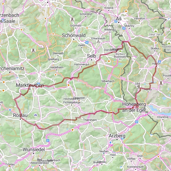 Map miniature of "Heart of Fichtelgebirge" cycling inspiration in Oberfranken, Germany. Generated by Tarmacs.app cycling route planner