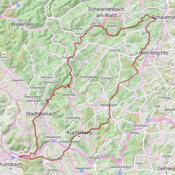 Map miniature of "Baiergrün Gravel Loop" cycling inspiration in Oberfranken, Germany. Generated by Tarmacs.app cycling route planner