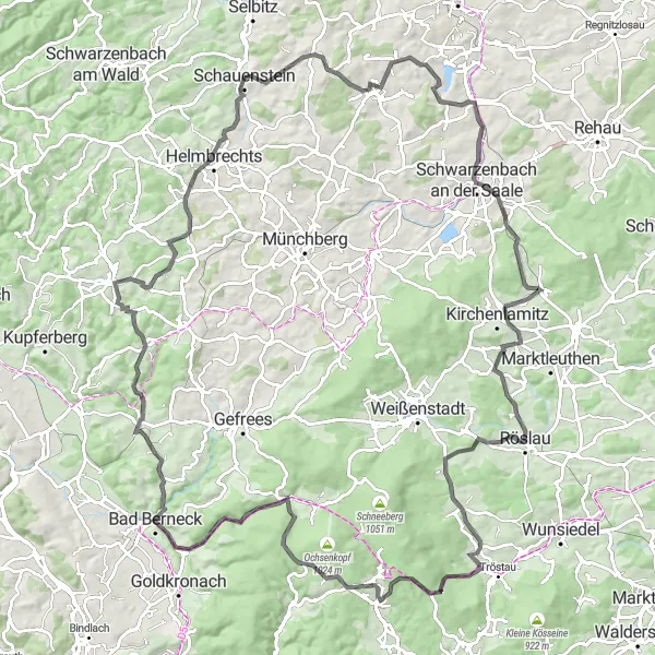 Karten-Miniaturansicht der Radinspiration "Radfahren durch Bad Berneck und Lindenfels" in Oberfranken, Germany. Erstellt vom Tarmacs.app-Routenplaner für Radtouren