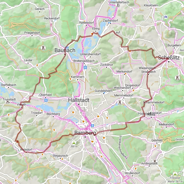 Map miniature of "Gravel Adventure in Oberfranken" cycling inspiration in Oberfranken, Germany. Generated by Tarmacs.app cycling route planner