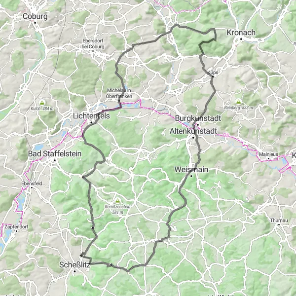 Karten-Miniaturansicht der Radinspiration "Rundtour um Scheßlitz" in Oberfranken, Germany. Erstellt vom Tarmacs.app-Routenplaner für Radtouren