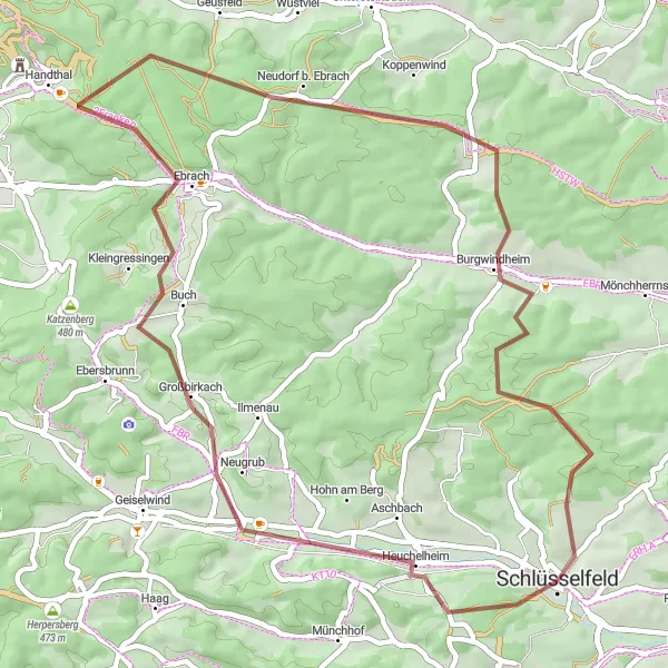 Karten-Miniaturansicht der Radinspiration "Magische Waldwege von Schlüsselfeld" in Oberfranken, Germany. Erstellt vom Tarmacs.app-Routenplaner für Radtouren