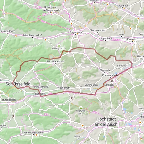 Karten-Miniaturansicht der Radinspiration "Rundtour um Schlüsselfeld" in Oberfranken, Germany. Erstellt vom Tarmacs.app-Routenplaner für Radtouren