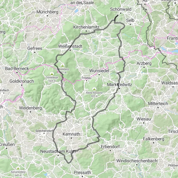 Map miniature of "The Ultimate Franconian Forest Challenge" cycling inspiration in Oberfranken, Germany. Generated by Tarmacs.app cycling route planner