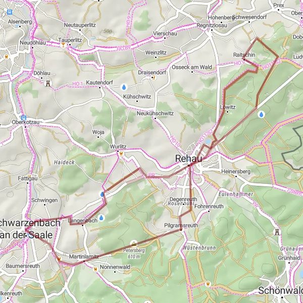 Map miniature of "Petersberg Adventure" cycling inspiration in Oberfranken, Germany. Generated by Tarmacs.app cycling route planner