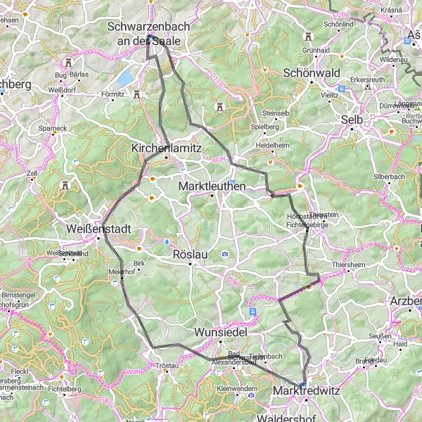 Karten-Miniaturansicht der Radinspiration "Panoramastraßentour durch Oberfranken" in Oberfranken, Germany. Erstellt vom Tarmacs.app-Routenplaner für Radtouren