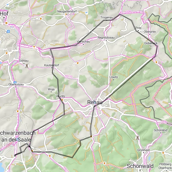 Karten-Miniaturansicht der Radinspiration "Kurz und knackig um Schwarzenbach" in Oberfranken, Germany. Erstellt vom Tarmacs.app-Routenplaner für Radtouren