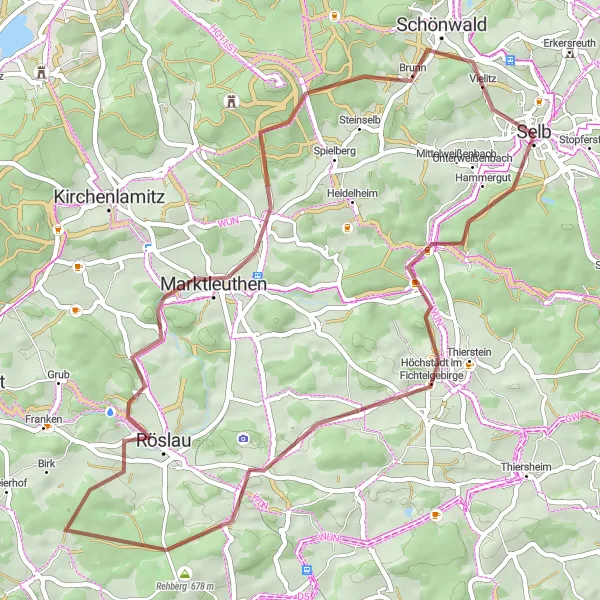 Map miniature of "Mallerberg Through Röslau Gravel Route" cycling inspiration in Oberfranken, Germany. Generated by Tarmacs.app cycling route planner