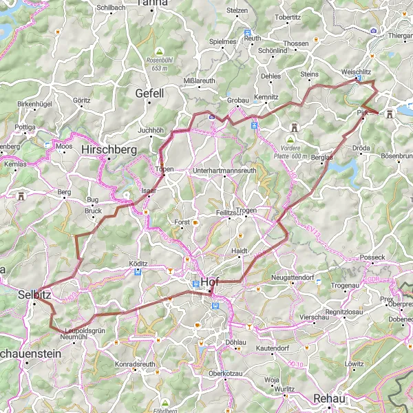 Map miniature of "The franconian gravel adventure" cycling inspiration in Oberfranken, Germany. Generated by Tarmacs.app cycling route planner