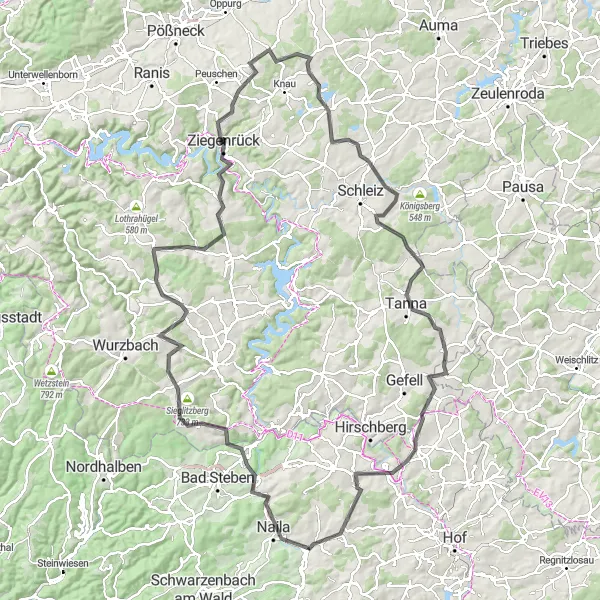 Karten-Miniaturansicht der Radinspiration "Lichtenberg Circuit" in Oberfranken, Germany. Erstellt vom Tarmacs.app-Routenplaner für Radtouren