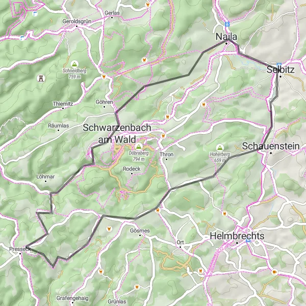 Map miniature of "The Schauenstein Ride" cycling inspiration in Oberfranken, Germany. Generated by Tarmacs.app cycling route planner