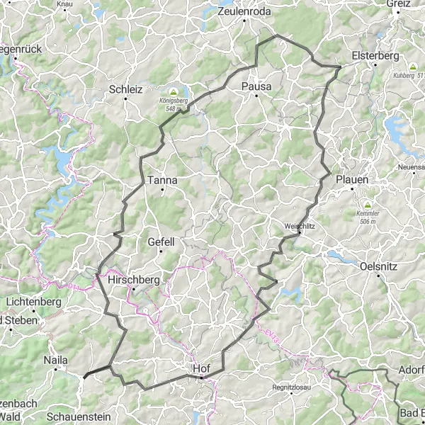 Map miniature of "The challenging road escape" cycling inspiration in Oberfranken, Germany. Generated by Tarmacs.app cycling route planner