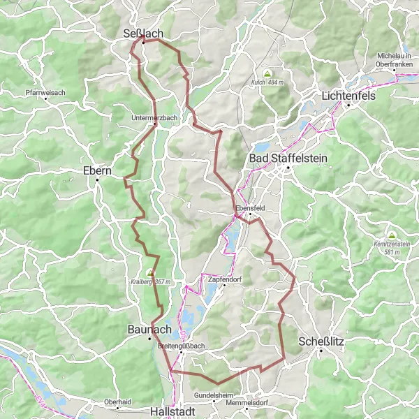 Karten-Miniaturansicht der Radinspiration "Gravel Route - Mit Blick auf die Natur" in Oberfranken, Germany. Erstellt vom Tarmacs.app-Routenplaner für Radtouren