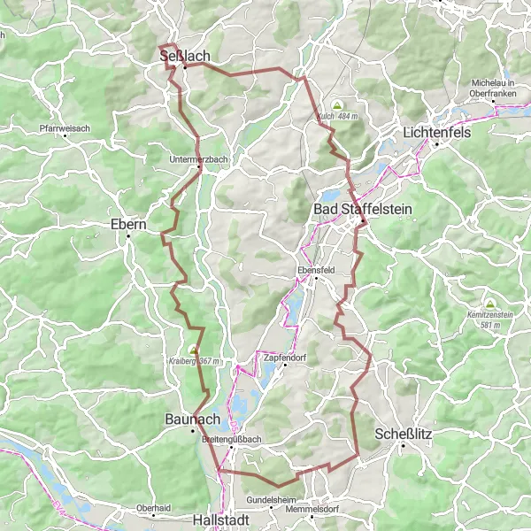 Karten-Miniaturansicht der Radinspiration "Gravel Route - Abenteuer durch die ländlichen Wege" in Oberfranken, Germany. Erstellt vom Tarmacs.app-Routenplaner für Radtouren