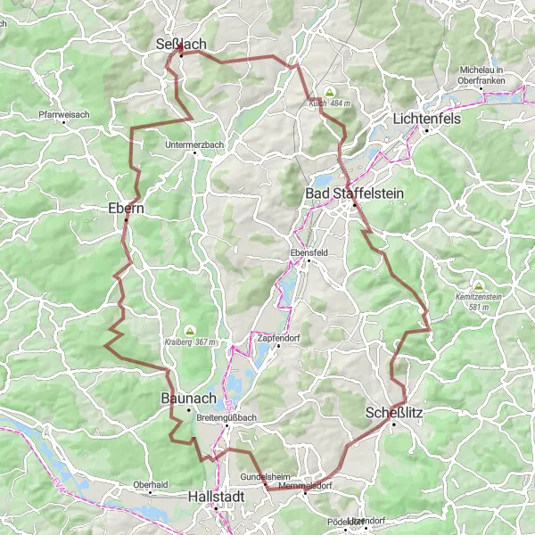 Karten-Miniaturansicht der Radinspiration "Gravel Route - Durch die Naturparadiese Oberfrankens" in Oberfranken, Germany. Erstellt vom Tarmacs.app-Routenplaner für Radtouren