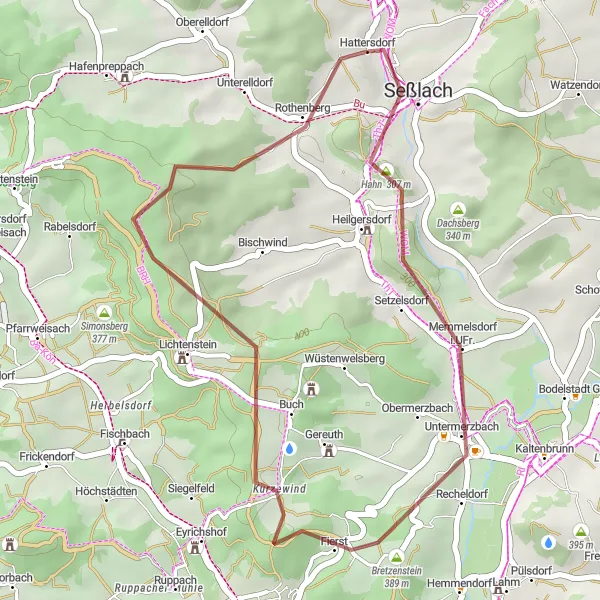Karten-Miniaturansicht der Radinspiration "Rund um Seßlach - Abenteuer auf Schotterwegen" in Oberfranken, Germany. Erstellt vom Tarmacs.app-Routenplaner für Radtouren