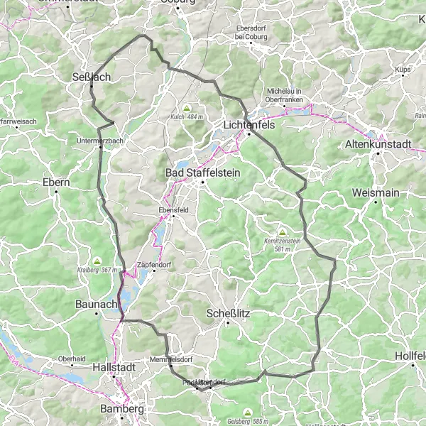 Karten-Miniaturansicht der Radinspiration "Tour de Seßlach und Umgebung" in Oberfranken, Germany. Erstellt vom Tarmacs.app-Routenplaner für Radtouren