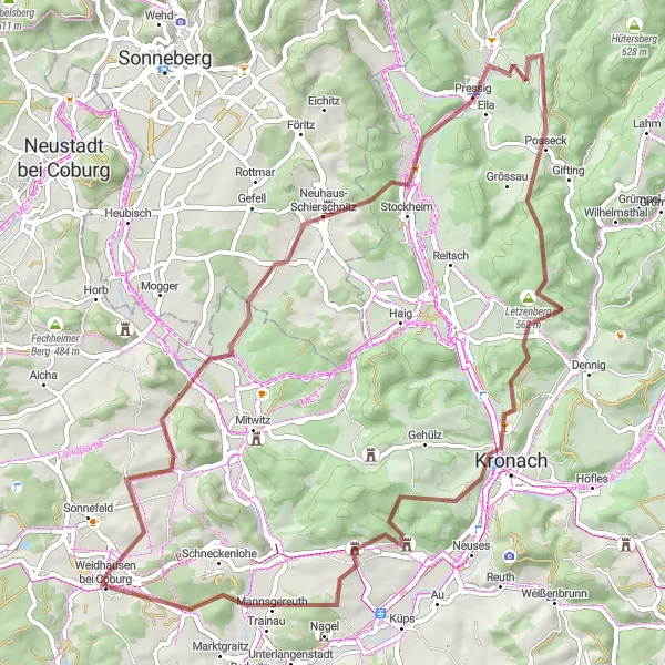 Map miniature of "Gravel Adventure" cycling inspiration in Oberfranken, Germany. Generated by Tarmacs.app cycling route planner