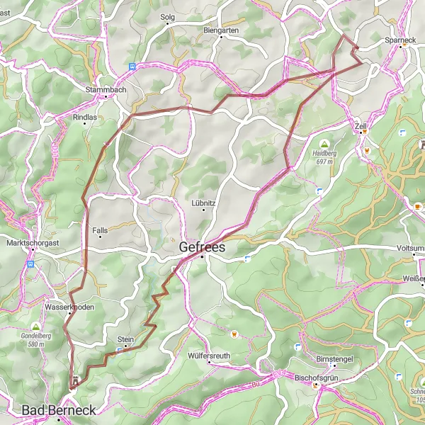 Map miniature of "Gefrees Discovery" cycling inspiration in Oberfranken, Germany. Generated by Tarmacs.app cycling route planner