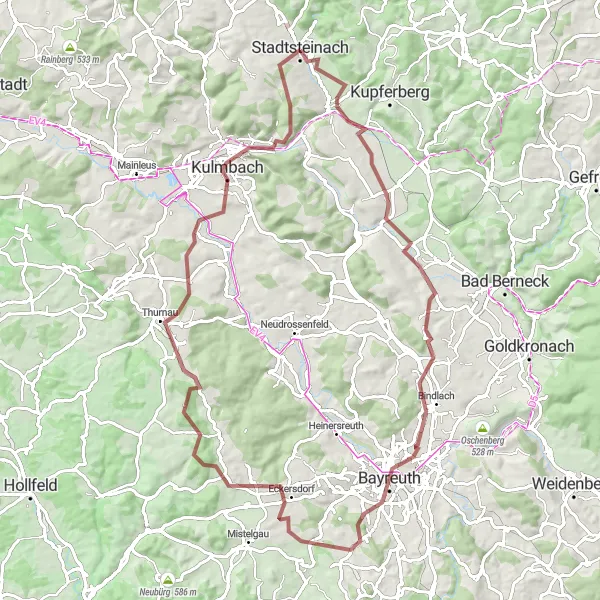 Karten-Miniaturansicht der Radinspiration "Durch die Natur rund um Bindlach und Thurnau" in Oberfranken, Germany. Erstellt vom Tarmacs.app-Routenplaner für Radtouren