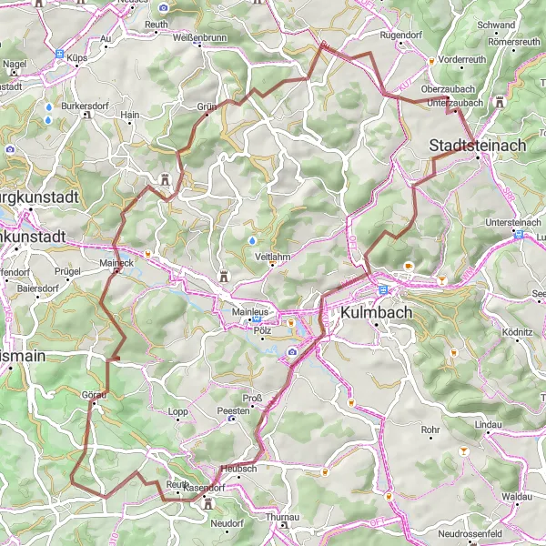 Map miniature of "Discover hidden gems on a gravel adventure" cycling inspiration in Oberfranken, Germany. Generated by Tarmacs.app cycling route planner