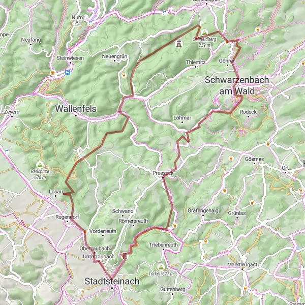 Map miniature of "Gravel Adventure in Rugendorf" cycling inspiration in Oberfranken, Germany. Generated by Tarmacs.app cycling route planner