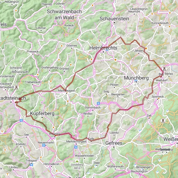 Karten-Miniaturansicht der Radinspiration "Abenteuer auf Schotterwegen - Von Torkel nach Ludwigschorgast" in Oberfranken, Germany. Erstellt vom Tarmacs.app-Routenplaner für Radtouren