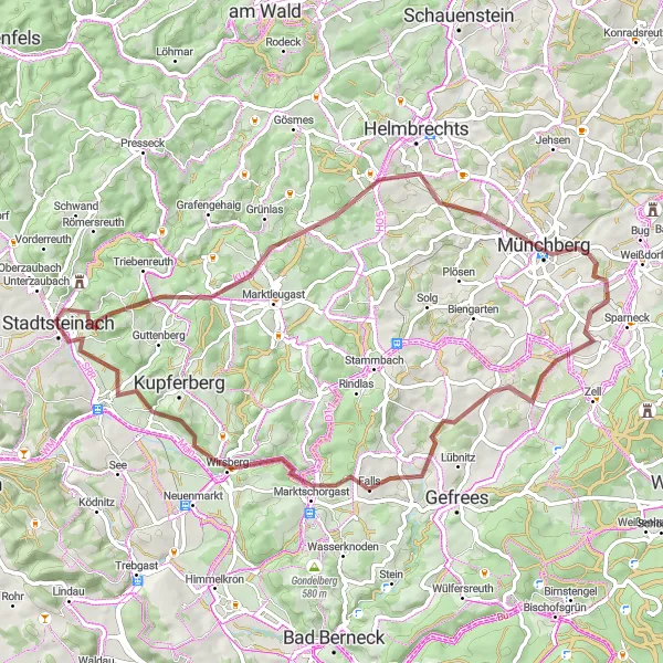 Map miniature of "The Gravel Adventure" cycling inspiration in Oberfranken, Germany. Generated by Tarmacs.app cycling route planner