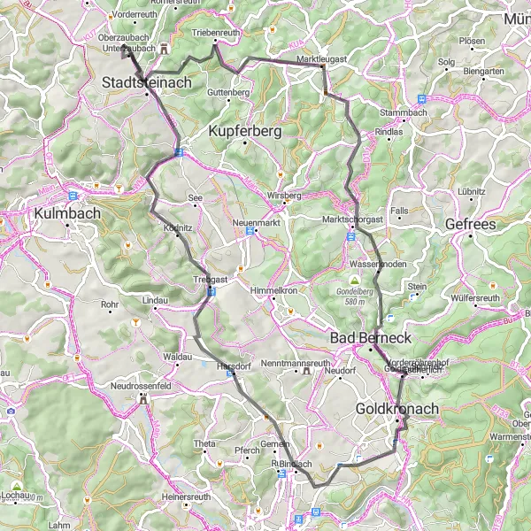 Map miniature of "The Golden Loop" cycling inspiration in Oberfranken, Germany. Generated by Tarmacs.app cycling route planner