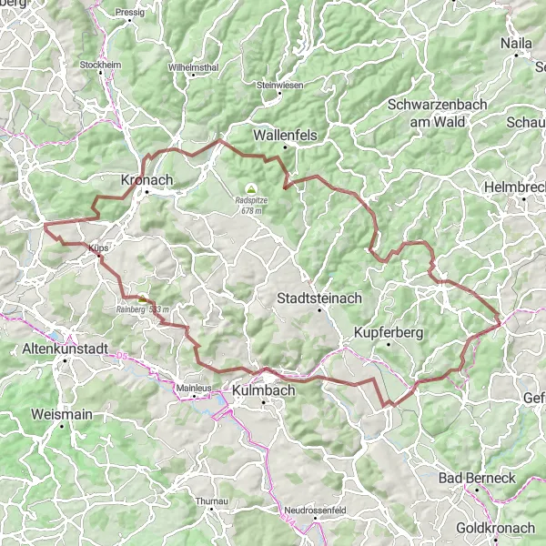 Map miniature of "The Gravel Adventure" cycling inspiration in Oberfranken, Germany. Generated by Tarmacs.app cycling route planner