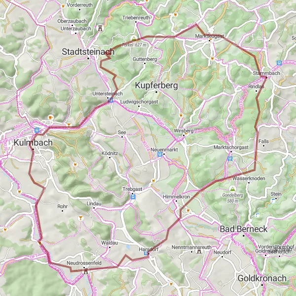 Map miniature of "The Castle Trail" cycling inspiration in Oberfranken, Germany. Generated by Tarmacs.app cycling route planner