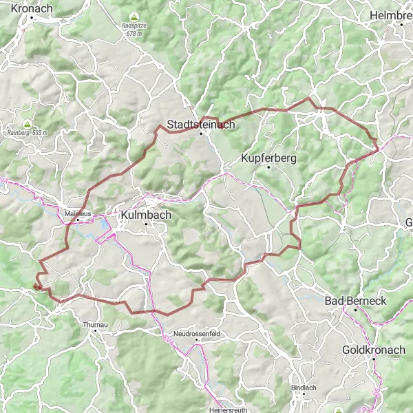 Map miniature of "Stammbach Gravel Loop" cycling inspiration in Oberfranken, Germany. Generated by Tarmacs.app cycling route planner