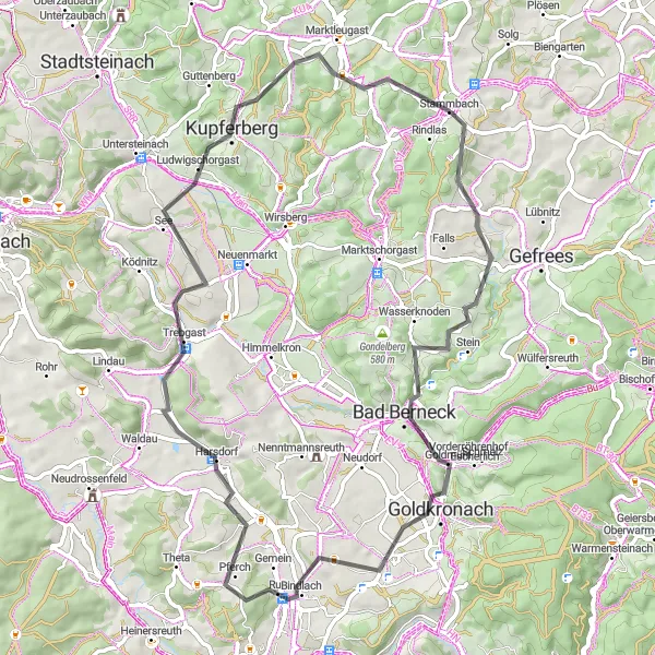 Map miniature of "The Green Hills Route" cycling inspiration in Oberfranken, Germany. Generated by Tarmacs.app cycling route planner