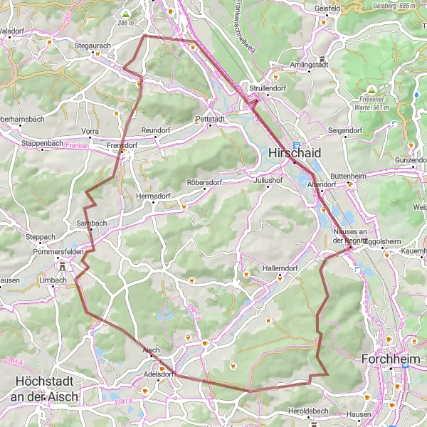 Map miniature of "Gravel Escape" cycling inspiration in Oberfranken, Germany. Generated by Tarmacs.app cycling route planner