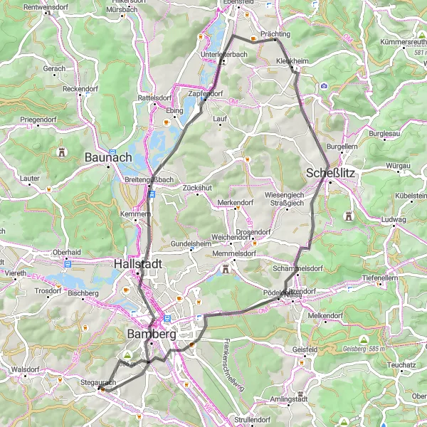 Map miniature of "Bamberg and the Schweisdorf Trail" cycling inspiration in Oberfranken, Germany. Generated by Tarmacs.app cycling route planner