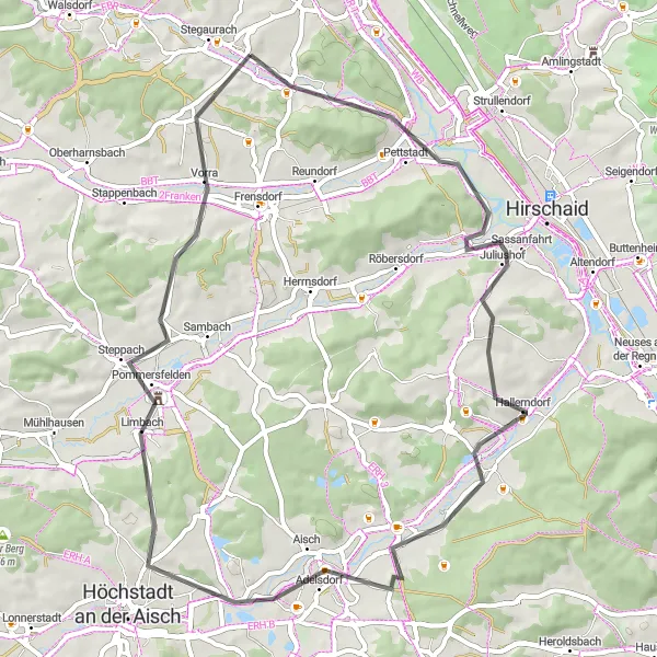 Map miniature of "Pleasant Countryside Ride" cycling inspiration in Oberfranken, Germany. Generated by Tarmacs.app cycling route planner