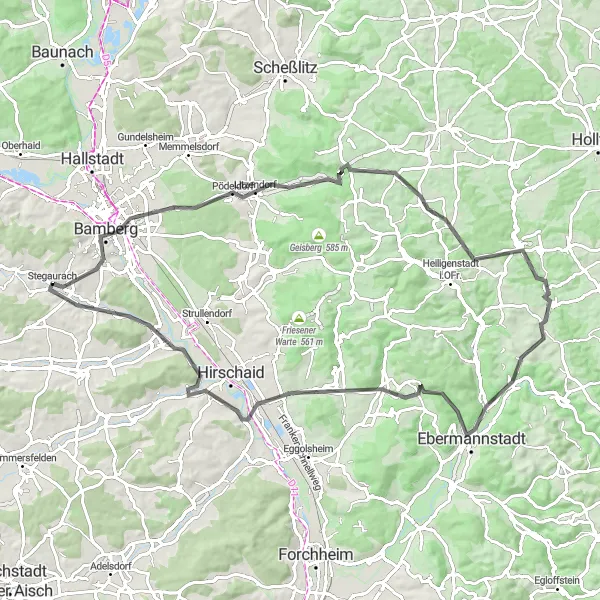 Map miniature of "Bamberg Loop" cycling inspiration in Oberfranken, Germany. Generated by Tarmacs.app cycling route planner