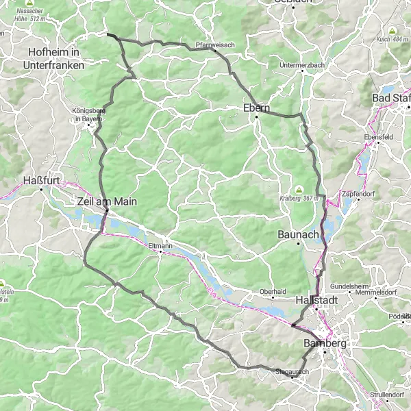 Map miniature of "The Walsdorf Loop" cycling inspiration in Oberfranken, Germany. Generated by Tarmacs.app cycling route planner