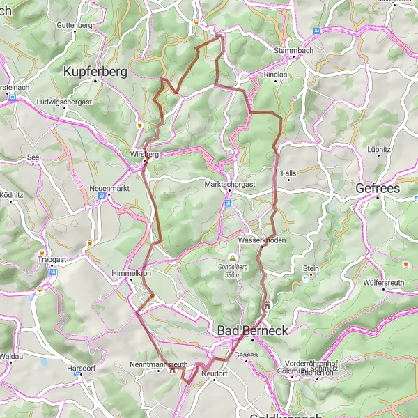 Map miniature of "Scenic Gravel Ride around Steinbach" cycling inspiration in Oberfranken, Germany. Generated by Tarmacs.app cycling route planner