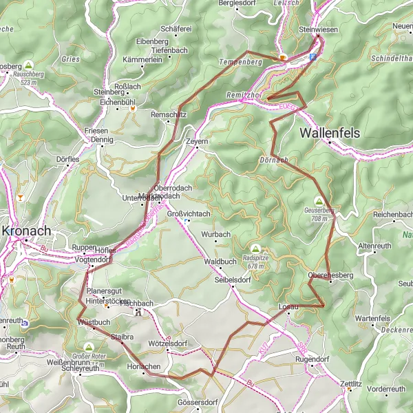 Karten-Miniaturansicht der Radinspiration "Rund um Steinwiesen Gravel Tour" in Oberfranken, Germany. Erstellt vom Tarmacs.app-Routenplaner für Radtouren