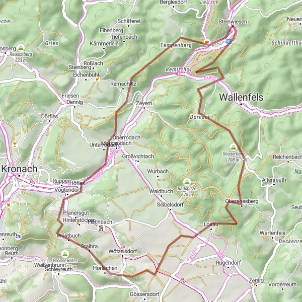 Map miniature of "Gravel Adventure" cycling inspiration in Oberfranken, Germany. Generated by Tarmacs.app cycling route planner