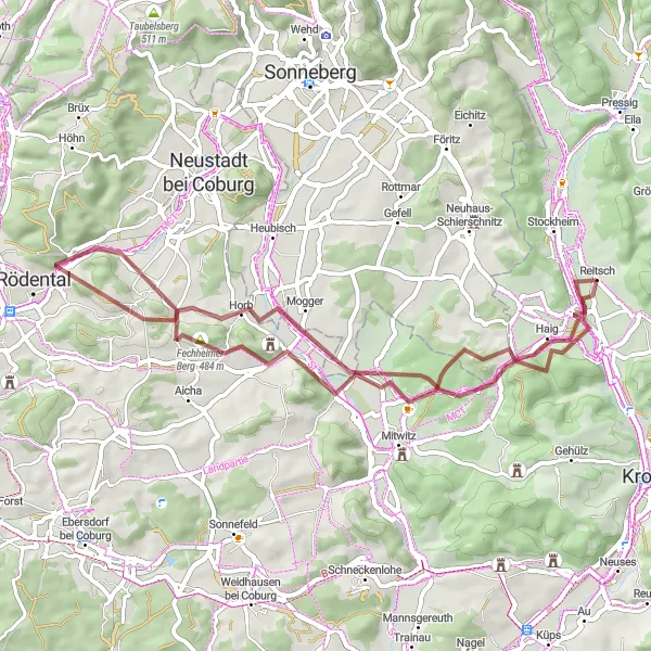 Map miniature of "Hasenberg Gravel Ride" cycling inspiration in Oberfranken, Germany. Generated by Tarmacs.app cycling route planner