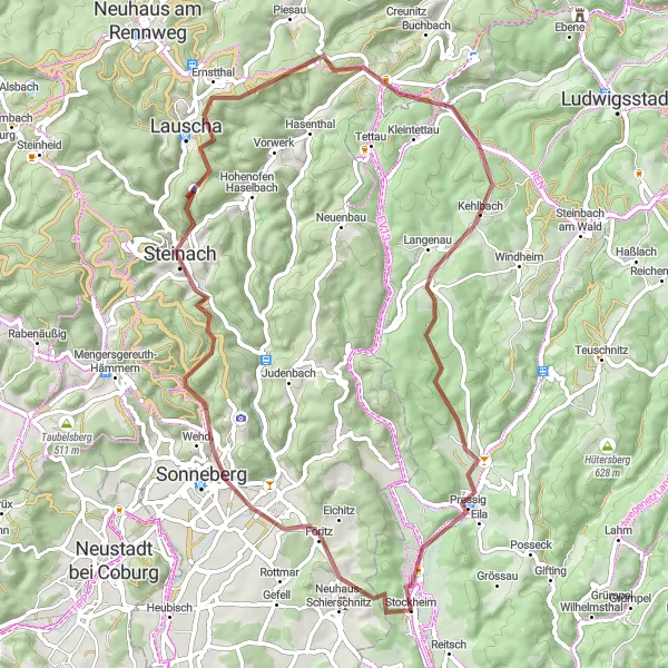 Karten-Miniaturansicht der Radinspiration "Abenteuerliche Schottertour" in Oberfranken, Germany. Erstellt vom Tarmacs.app-Routenplaner für Radtouren